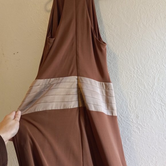 Vintage 90s Keyhole Asymmetric Mocha/Tan Flapper Inspired Dress - Picture 11 of 16